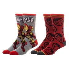 Invincible Ironman 2 Pairs of Men's Crew Socks Iron Man Marvel Comics Avengers