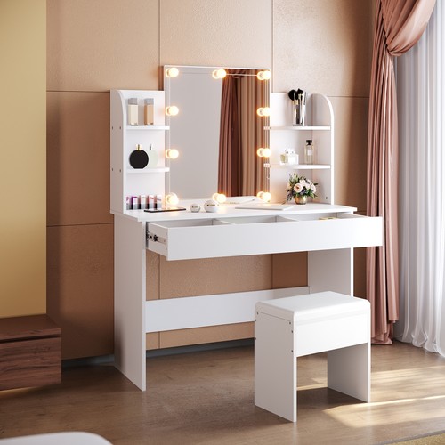 White Dressing Table Lighting Vanity Mirror Dresser Bedroom Furniture Makeup - Picture 9 of 19