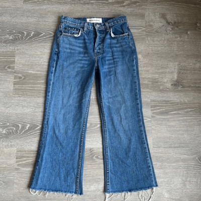 reformation mid crop flare jeans baltic