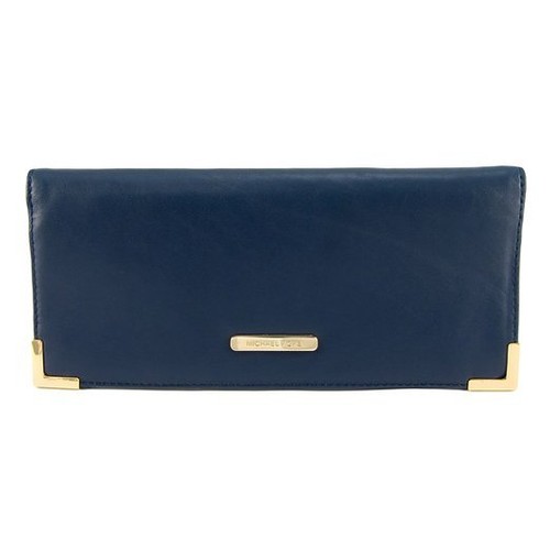 Nuevo Michael Kors beverly Cuero Azul Marino, Oro Logo Muñequera, Bolso, Cartera - Imagen 2 de 3