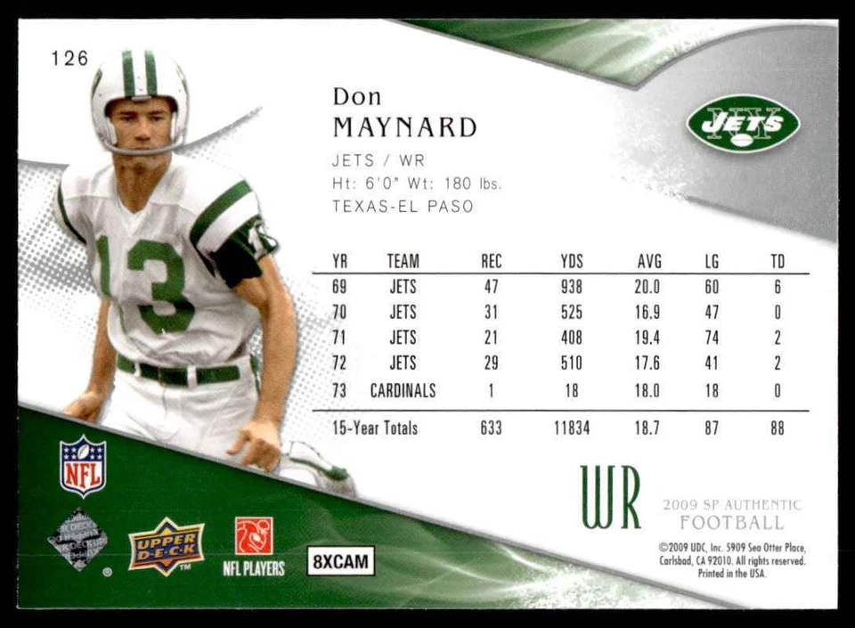 2009 SP Authentic Don Maynard R117 - Image 2 of 2