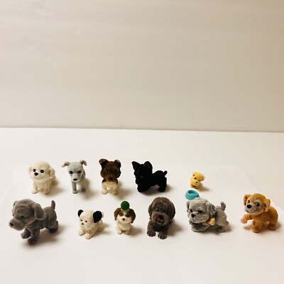   Vintage Puppy In My Pocket Large Flocked Lot 12pcs Puppies Kitties Pets