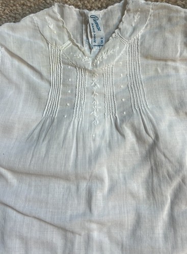 Vintage Pemae White Handmade Embroidered Baby Dress Size 6 Months - Picture 2 of 8