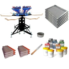 Micro-adjust 6Color 6 Station Screen Printing Kit with Stretched Screen Squeegee