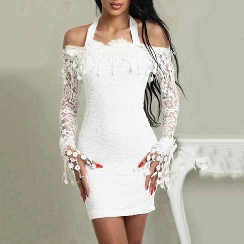 Abito ricamato Pizzo Cerimonia Festa Cocktail Ballo Floral Lace Party Dress S - Foto 5 di 5