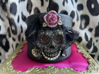 Betsey Johnson Creepshow Skeleton Bride Mourning Skull Leather Cuff Bracelet