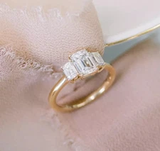 4Ct IGI Certified Lab Grown Emerald Cut Diamond Wedding Ring 14K Yellow Gold