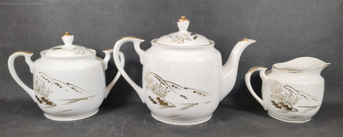 Servicio de té japonés Kutani 21 piezas ~ blanco con diseño dorado ~ geisha litofana - Imagen 5 de 24