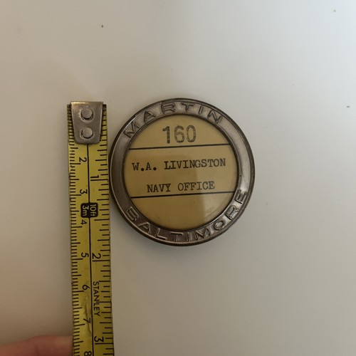 WW2 Glenn Martin Baltimore Navy Office Employee ID Badge Pin Back - Picture 2 of 5