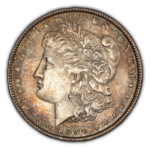 1898 $1 Morgan Silver Dollar - Rainbow Pattern Toning - BU - SKU-D4240