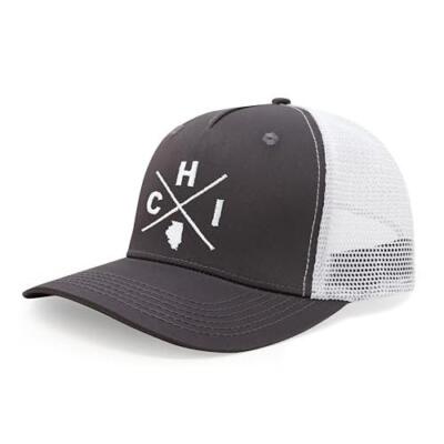 Chicago CHI Flag Hat Men Women   Snapback Trucker Baseball Cap (Grey/White)