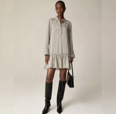 J.Crew Women s Amelia popover shirtdress vintage links prints Size XS CF661