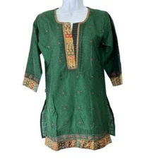 Signature Boutique Women's NWT SZ L 32 Green Embroidered Traditional Tunic Top