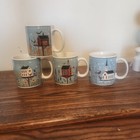Set Of 4 Warren Kimble Vintage 2000 Coffee Mugs Cival War Era Graphic Buildings