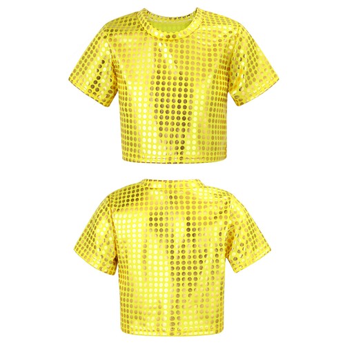 Kids Girl Boy Dancewear Party Tops Sparkly T-Shirt Teens Costume Carnival Jazz - Picture 10 of 47