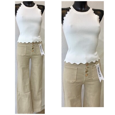 JEANSHOSE wide leg goldene Knöpfe Jeans hose High Waist sehr Comfortable Beige