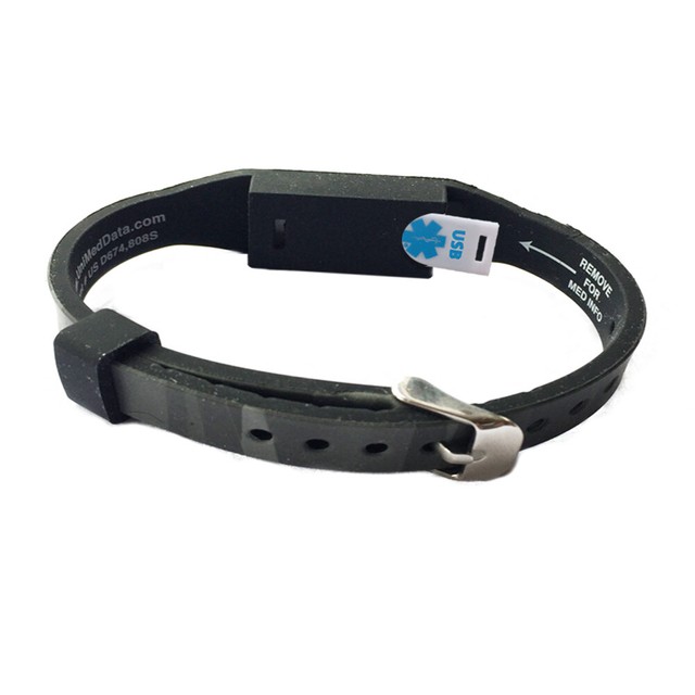 Waterproof Responder USB Medical ID Bracelet. Timeless Black/Gray Color