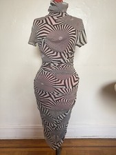 Vintage Dolce&Gabanna Psychedelic Geometric Dress Black w/ White With Slip Sz 42