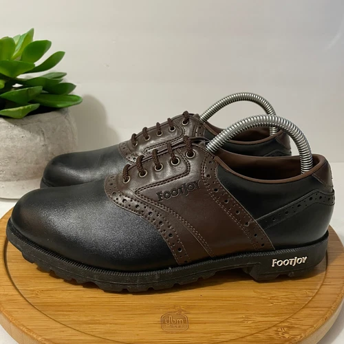 FootJoy Greenjoys Golf Shoe Saddle Leather Oxford Classic Black Brown Size 8M