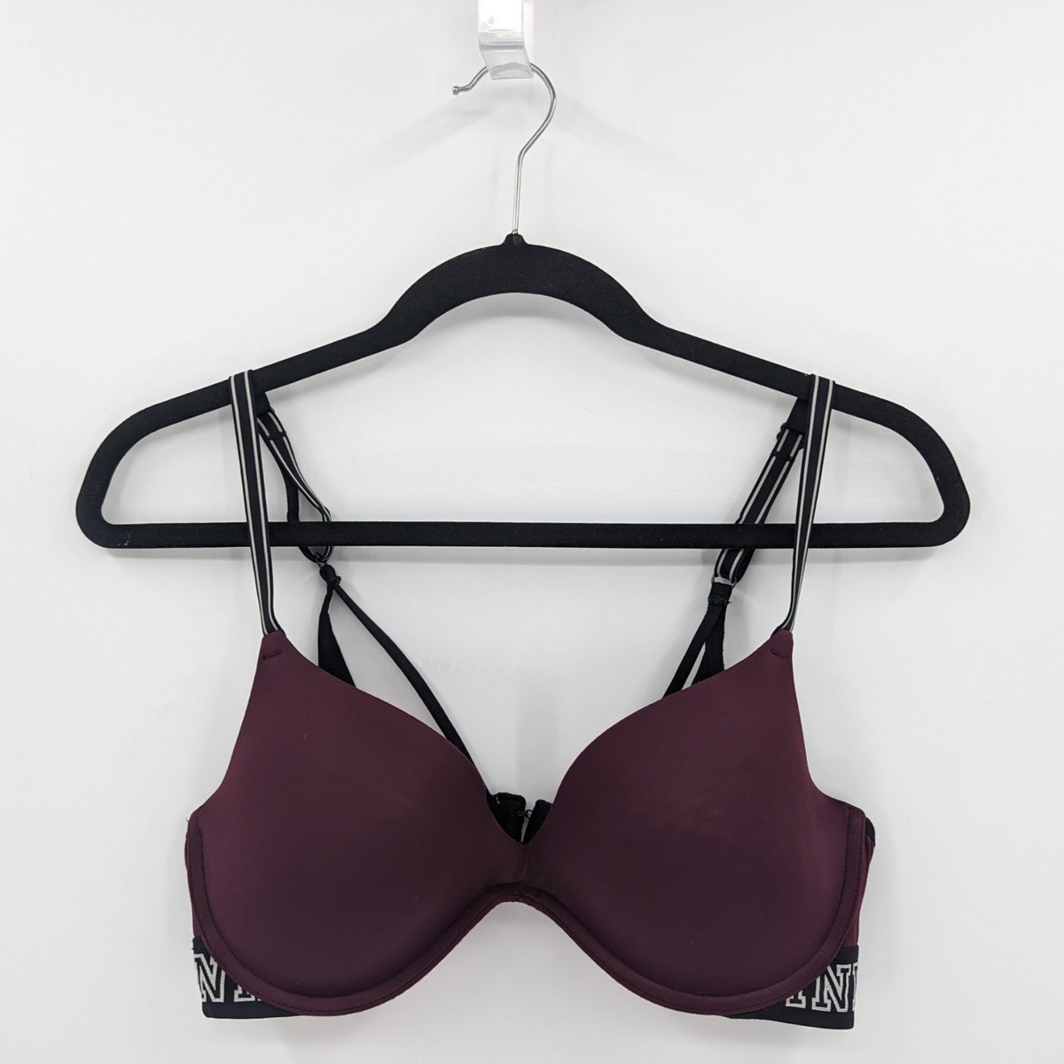 Victoria's Secret PINK Bra 36C Plum Purple Scoopneck T-shirt-READ