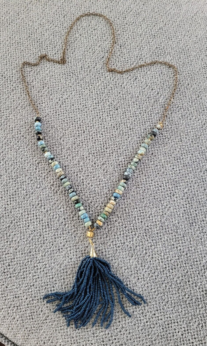 Vintage Betsy Pittard BPD Necklace -Beautiful Stones Beaded Tassel Pendant View 6