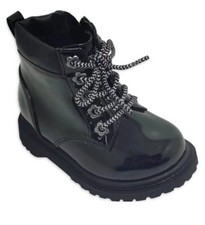 Wonder Nation Baby Toddler Girls Black Shiny Patent Combat Boots Shoes: 2-4