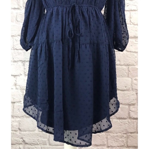 Vestido Symphony Talla Mediana Azul Marino Fuera del Hombro Ojales en Capas Nuevo con Etiquetas - Imagen 5 de 9