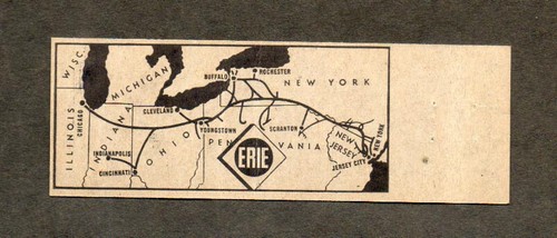Erie Railroad Unused Vintage Front Strike Matchbook Cover With Route Map - Picture 2 of 2