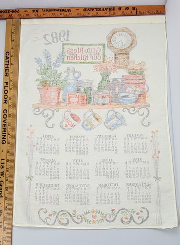 1982 Tea Towel Calendar God Bless Our Kitchen in Vivid Color EUC See All Pics - Picture 5 of 9