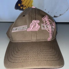 NBA STAPLES CENTER PINK AND BROWN LAKERS STRAPBACK HAT ADJUSTABLE