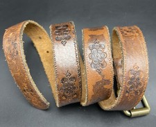 Banana Republic Mens Leather Belt Embossed Swirls Brown Brass Buckle Size M 36"