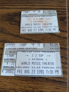 Vintage Concert Ticket Stubs ZZ Top At World Music Theatre 1991