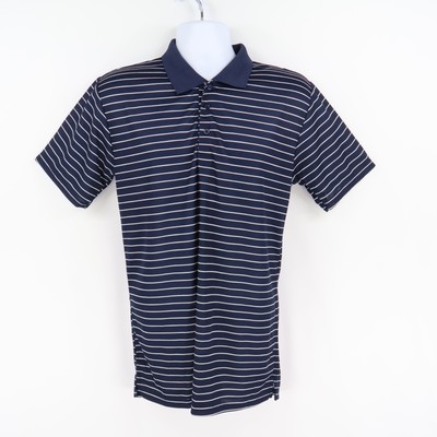Real Essentials Polo Golf Shirt Mens Sz M Dark Blue Striped Polyester Activewear