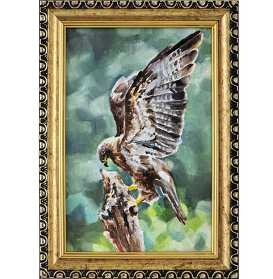 #ad Original Oil Painting Hawk Landing On Branch Bird Of Prey Wildlife Art 4x6 Frame $58.00