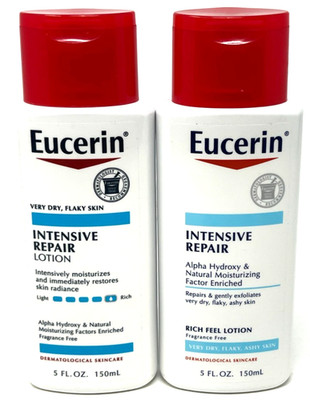 (2) Eucerin Intensive Repair Lotion New In Packaging 5 fl oz Each Very Dry Flaky