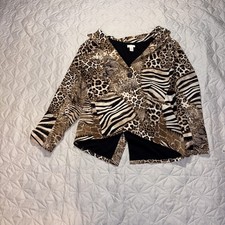 CHICOS 2 Mixed Animal Print One Button Lightweight Blazer Jacket Women's Large