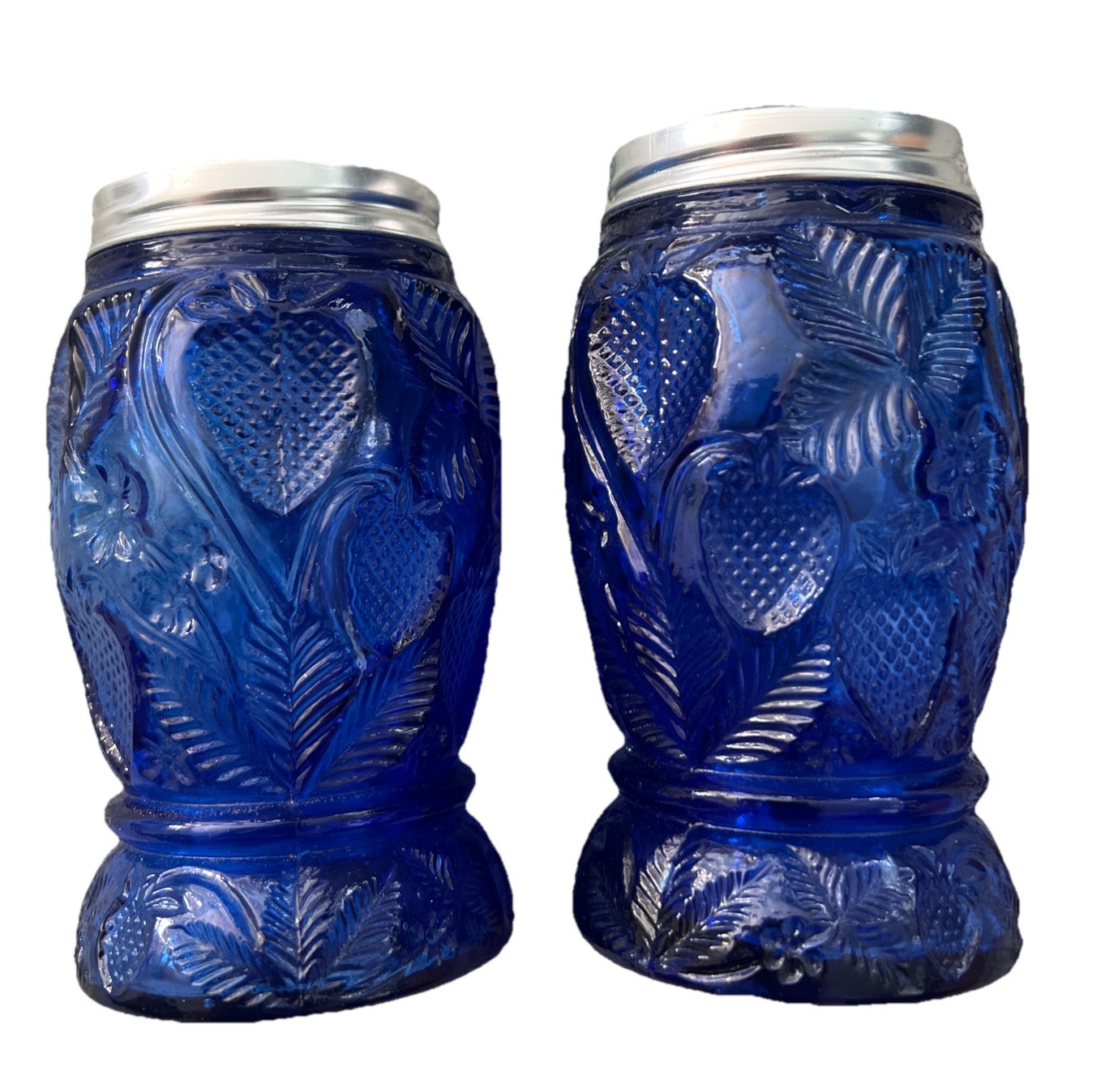 Cobalt Blue Glass Canada Strawberry Pattern Textured Salt & Pepper Shaker Set