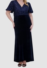 Eliza J Women's Blue Velvet Sequins V-Neck Short Sleeve Dress Plus Size 16W