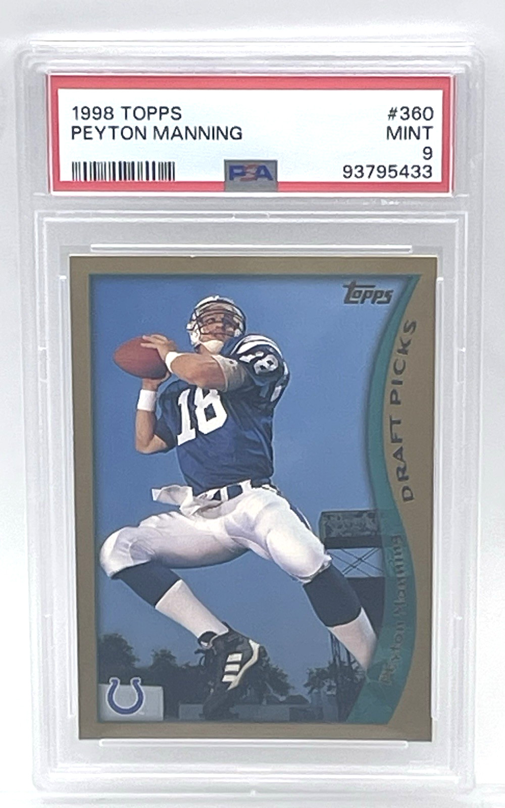PEYTON MANNING - 1998 TOPPS NFL DRAFT PICKS ROOKIE CARD - PSA 9 MINT - COLTS view 3