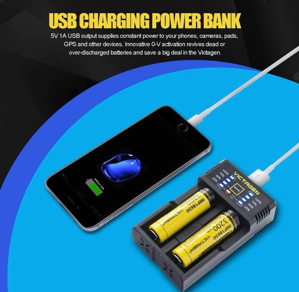 2x 18650 3.7V Batería Recargable + Cargador Baterías de Iones de Litio Botón Superior Foto 3 de 4