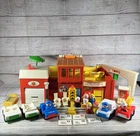 Vintage 1973 Fisher Price Little People Family Village Main Street Town As Is