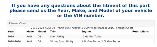 2019-2024 AUDI Q3 - REAR SEAT Armrest / CUP Holder 83A885081C - Picture 7 of 7