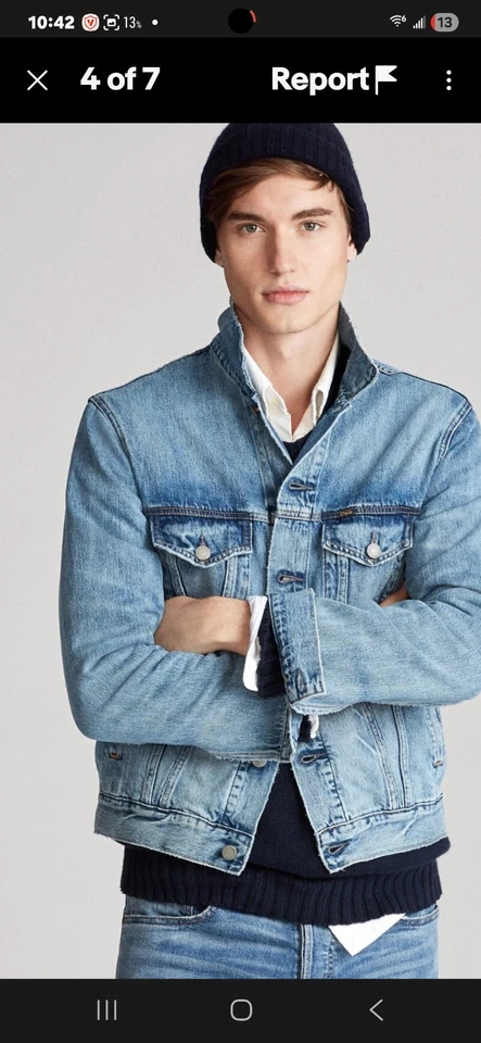 $188 Новый с Ярлыками POLO RALPH LAUREN мужчин состаренный выцветший джинсовой ткани водитель грузовика куртка большой L - Изображение 3 из 4