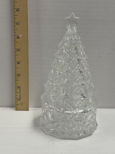 Vintage clear glass tree Jewelry Trinket Box star on top