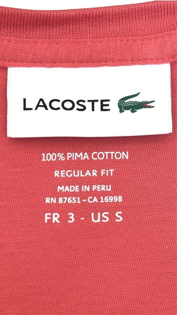 Men's Small Iconic Lacoste Pima Cotton Pink-zv9  V-Neck Short Sleeve T-Shirt NWT thumbnail 4
