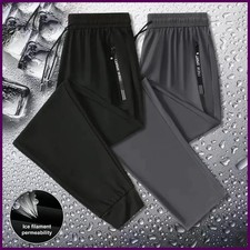 Men's Summer Ice Silk Pants Mesh Quick drying Ankle-banded Breathable Casual.