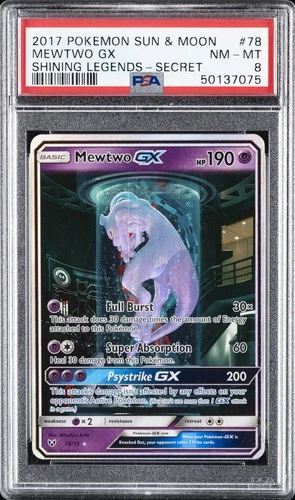 2017 POKEMON SUN & MOON SHINING LEGENDS SECRET #78 MEWTWO GX PSA 8