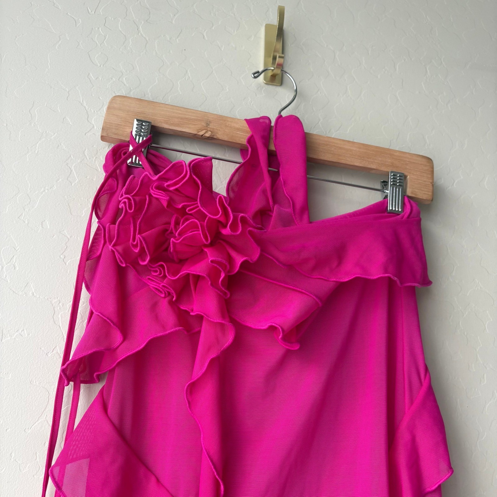 Fanci Club Dress Pink Mesh Ruffle Halter Dress Garden of Eden Size M image 4