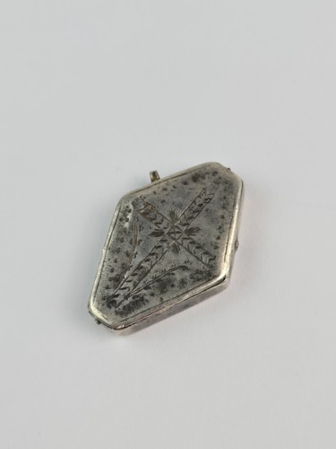 Vintage sterling silver Etched Cross sealed Locket box pendant Mourning jewelry