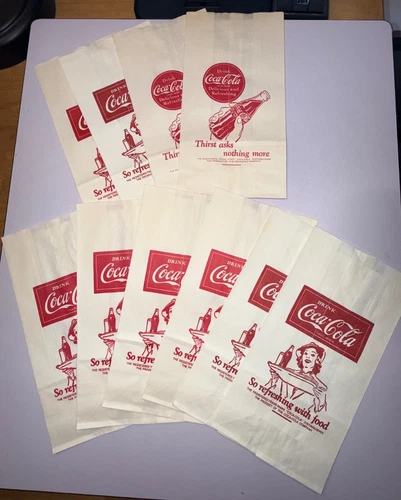 10 Vintage Coca-Cola / Coke Collectibles Paper Bags Two Designs